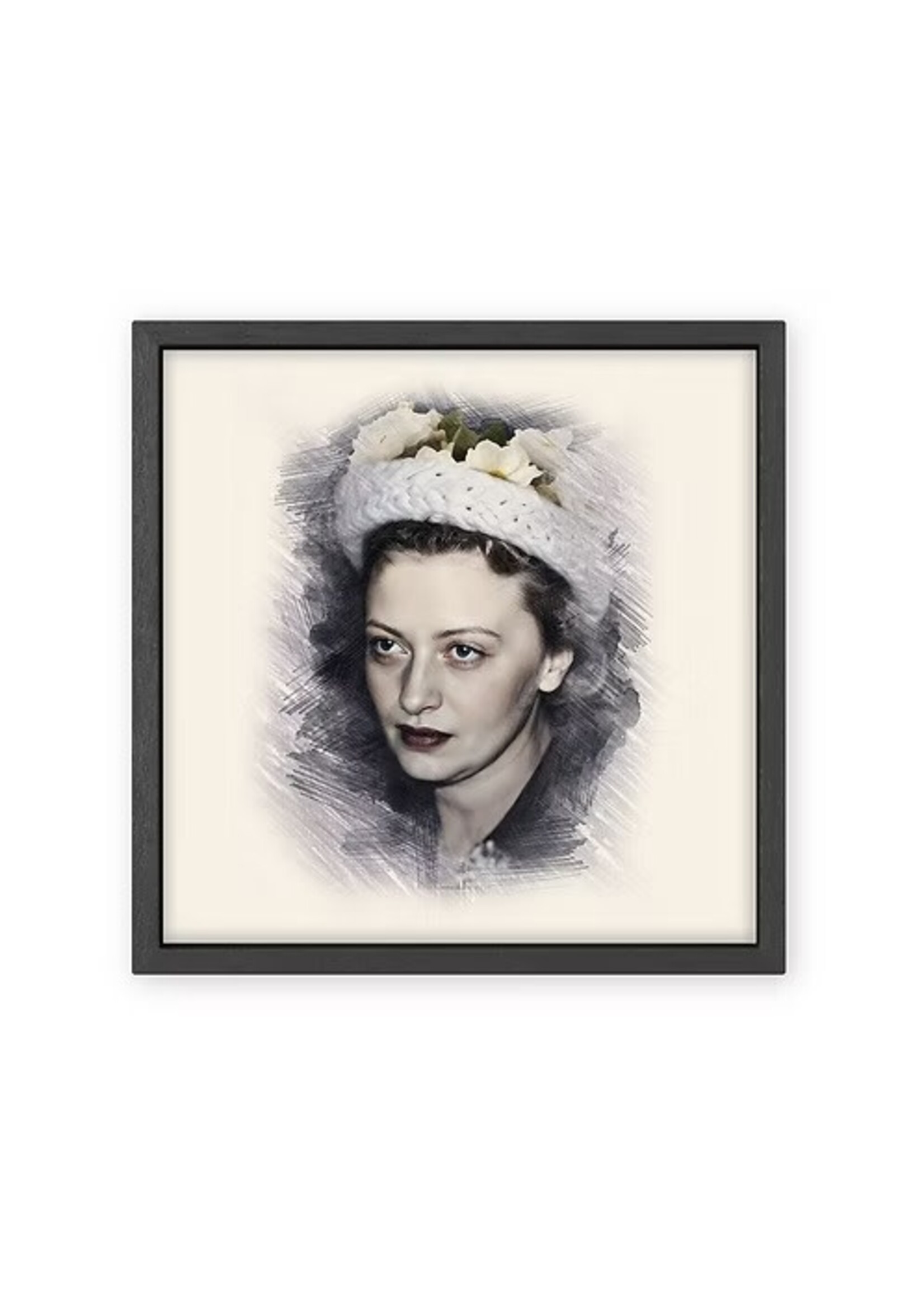 REBETZIN CHAYA MUSHKA SCHNEERSOHN COLOR PORTRAIT IN BLACK FRAME  8" X 8"