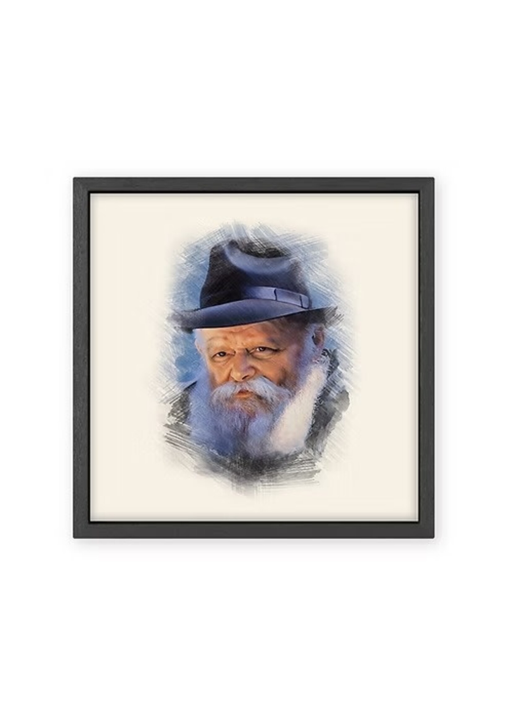 THE LUBAVITCHER REBBE STYLE#2 COLOR PORTRAIT IN BLACK FRAME  8" X 8"