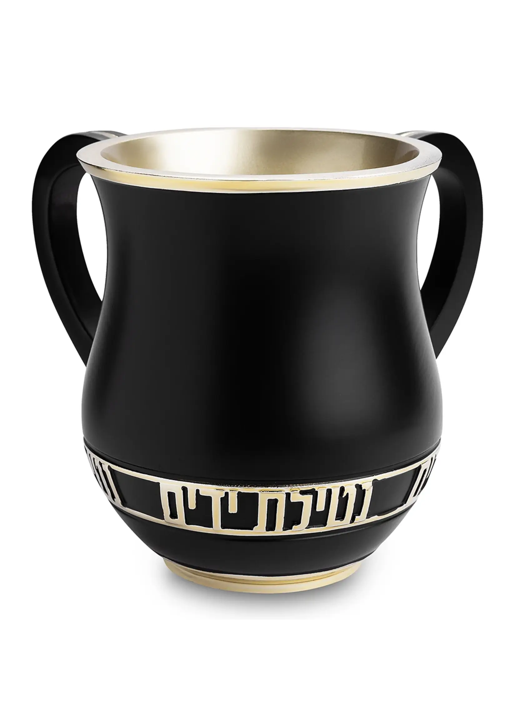WASH CUP BLACK WITH  GOLD  "NETILAT YADAYIM" POLYRESIN