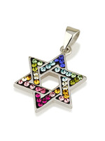 NECKLACE MULTICOLOR  GEMSTONES MAGEN DAVID STERLING SILVER