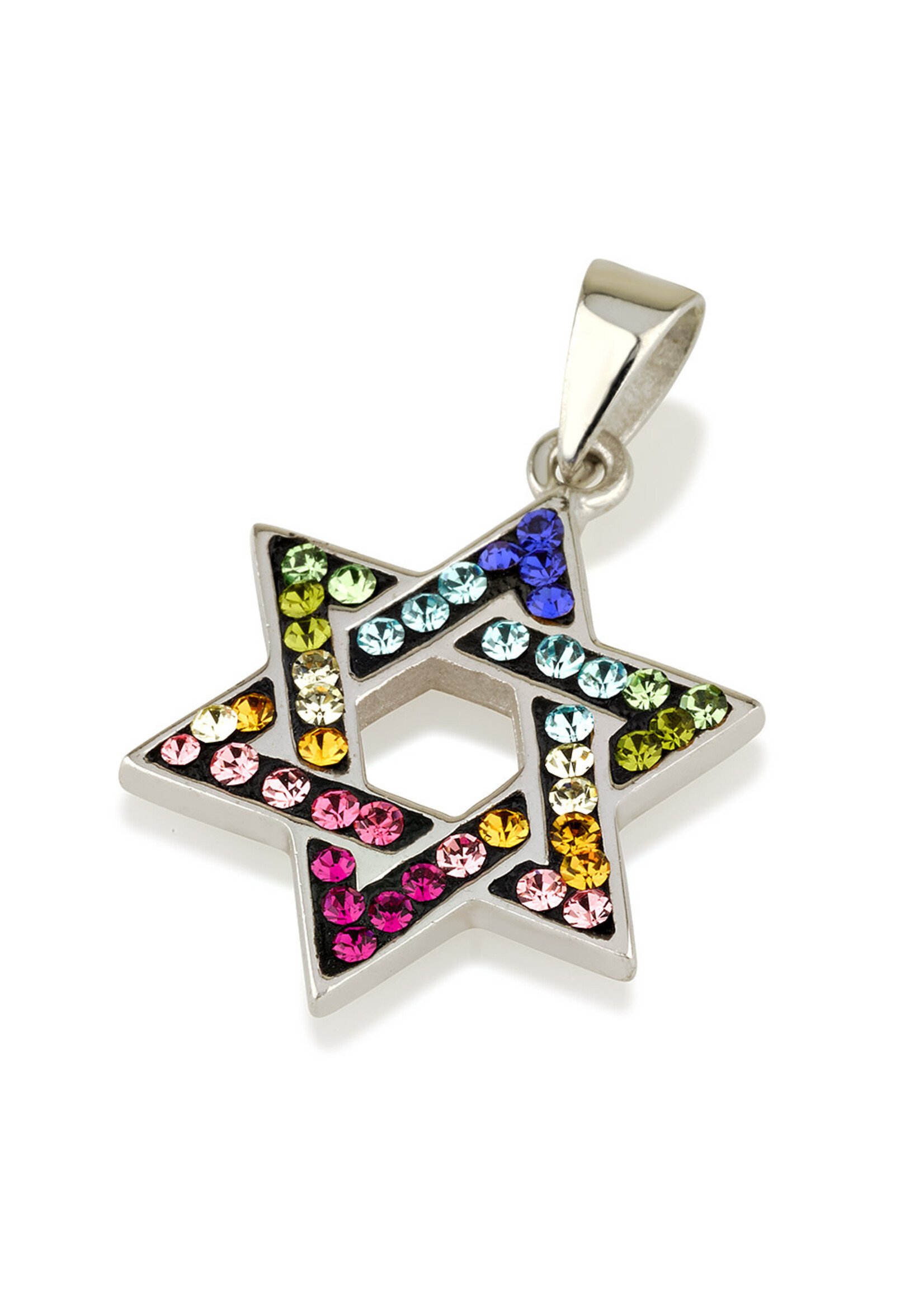 NECKLACE MULTICOLOR  GEMSTONES MAGEN DAVID STERLING SILVER