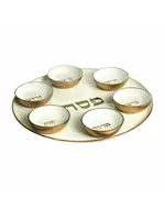 SEDER PLATE ALUMINUM - WHITE ENAMEL WITH GOLD