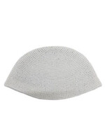 KIPPAH WHITE HANDMADE LARGE KNIT FRIK 22 CM