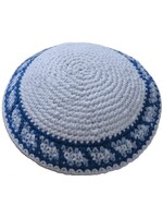 KIPPAH CROCHET WHITE & BLUE 18 CM