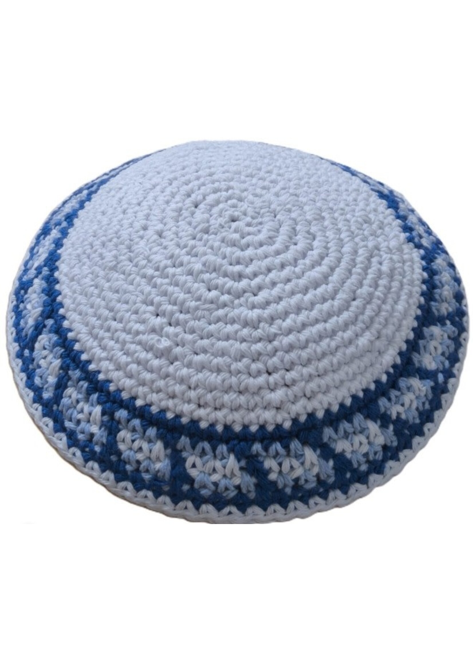 KIPPAH CROCHET WHITE & BLUE 18 CM