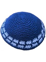 KIPPAH CROCHET BLUE & GREY & WHITE 18 CM