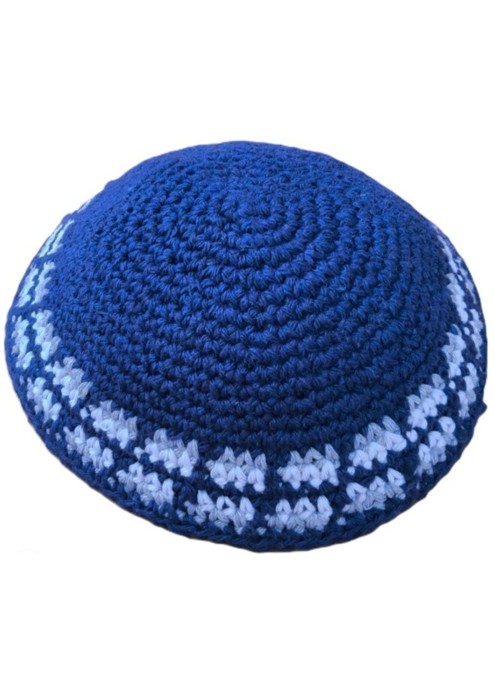 KIPPAH CROCHET BLUE & GREY & WHITE 18 CM