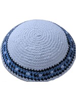 KIPPAH CROCHET WHITE & BLUE & GREY 20 CM
