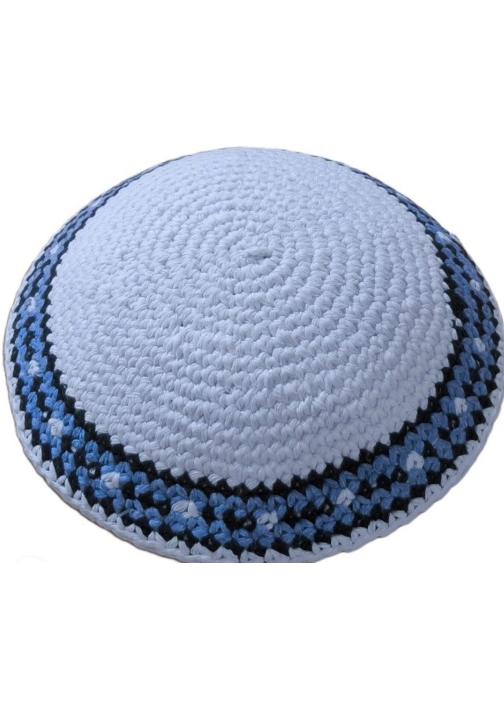 KIPPAH CROCHET WHITE & BLUE & GREY 20 CM
