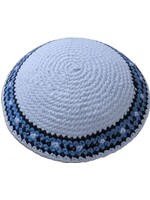 KIPPAH CROCHET WHITE & BLUE & GREY & BLACK 18 CM