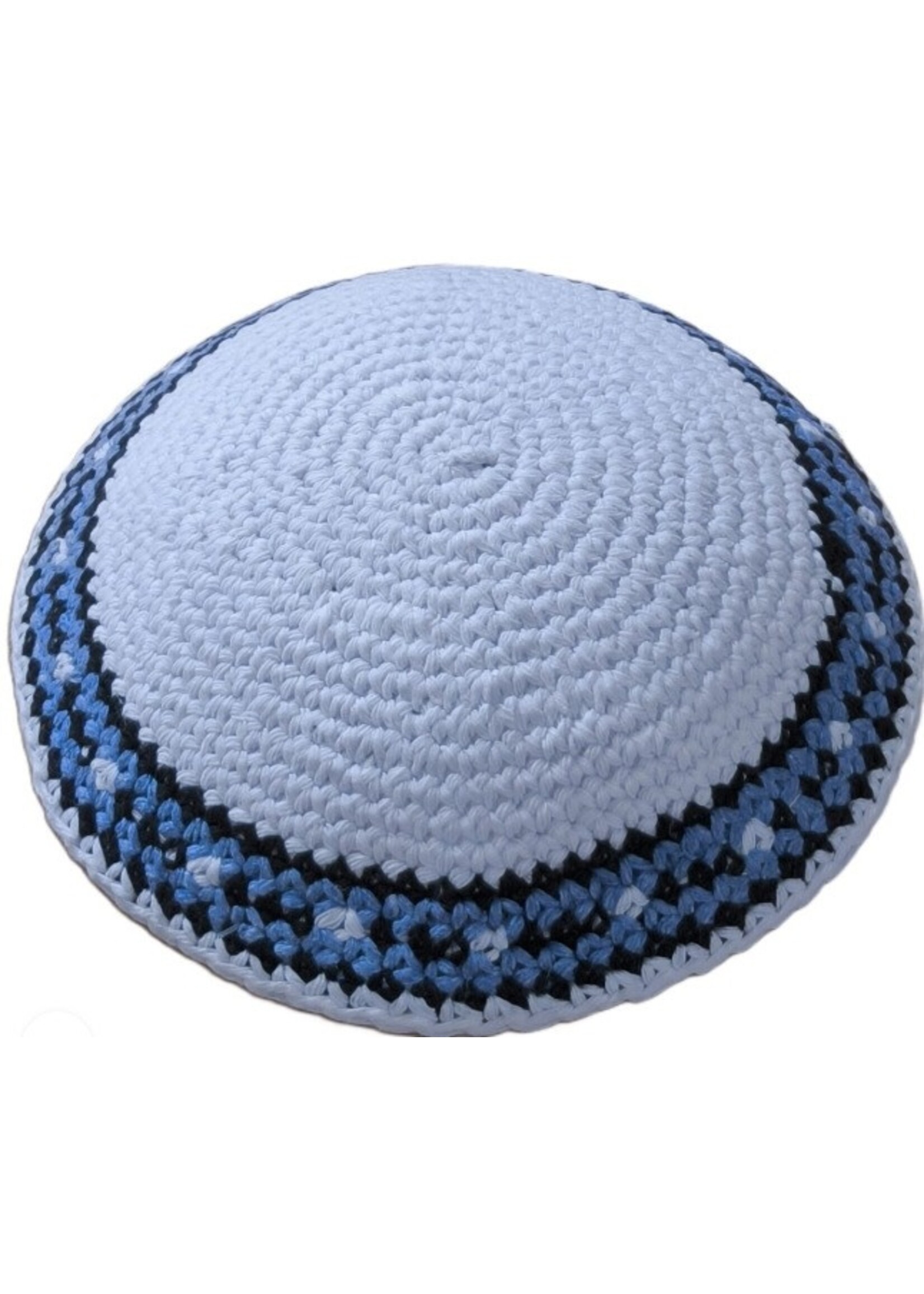 KIPPAH CROCHET WHITE & BLUE & GREY & BLACK 18 CM