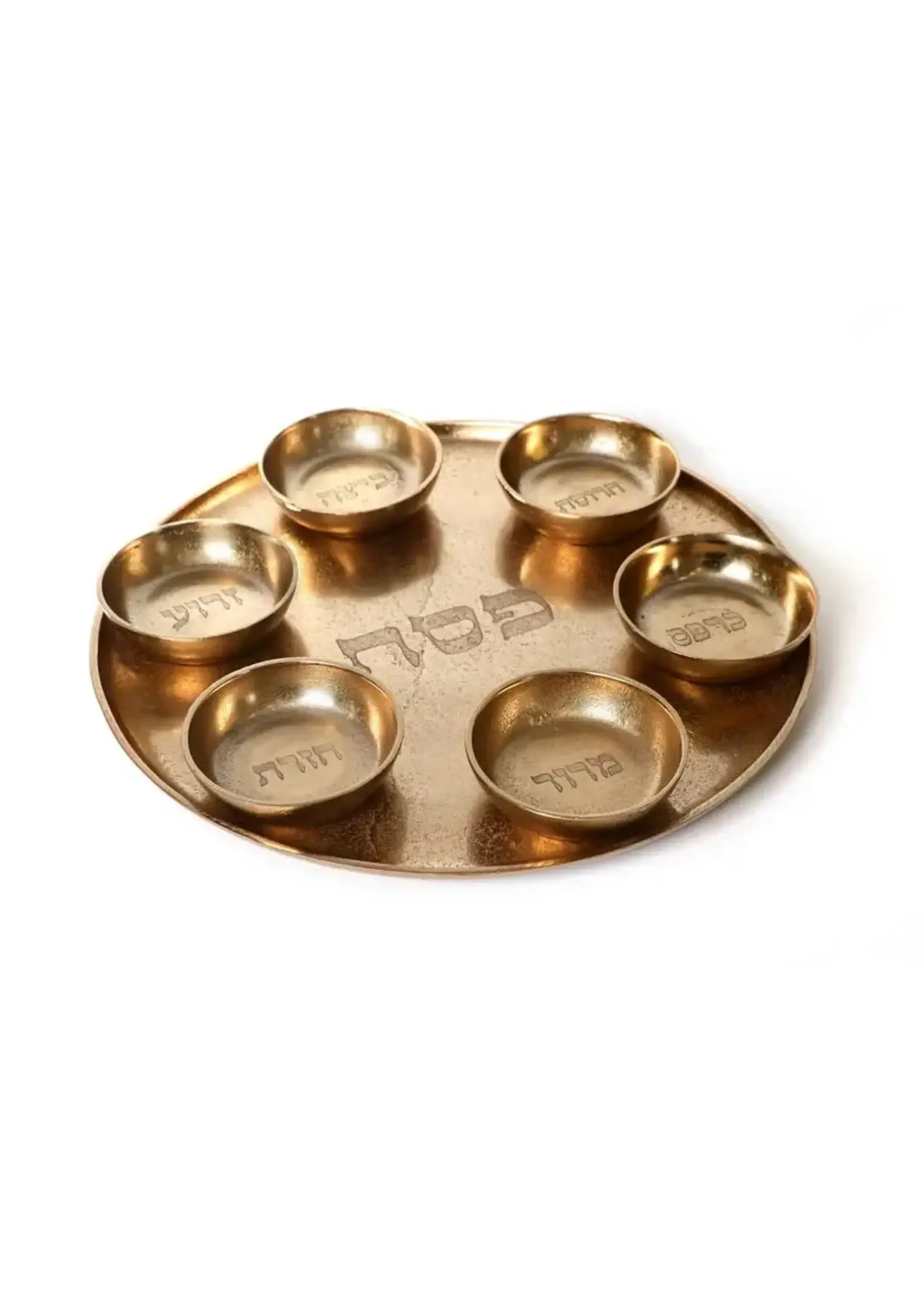 SEDER PLATE ALUMINUM RUSTIC GOLD 15"