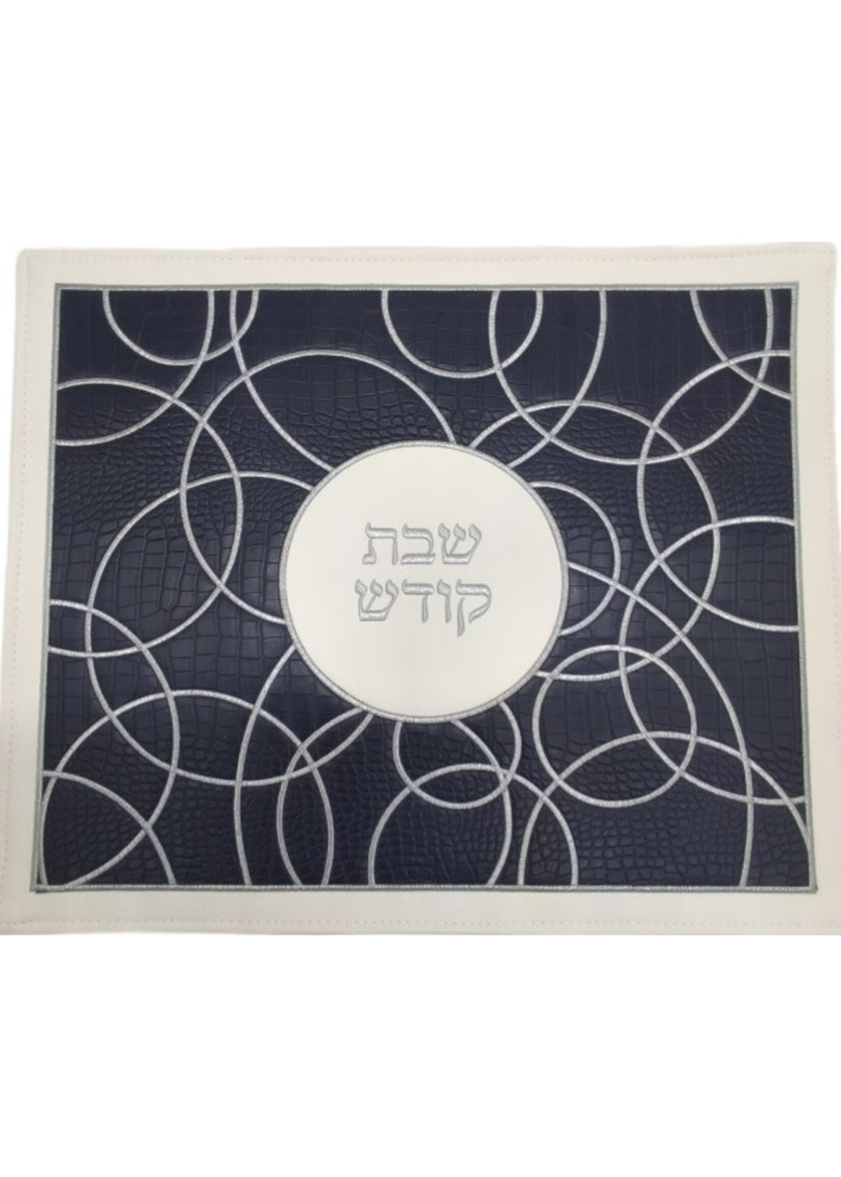 CHALLAH COVER BLACK ALLIGATOR FAUX LEATHER WHITE CIRCLE EMBROIDERY