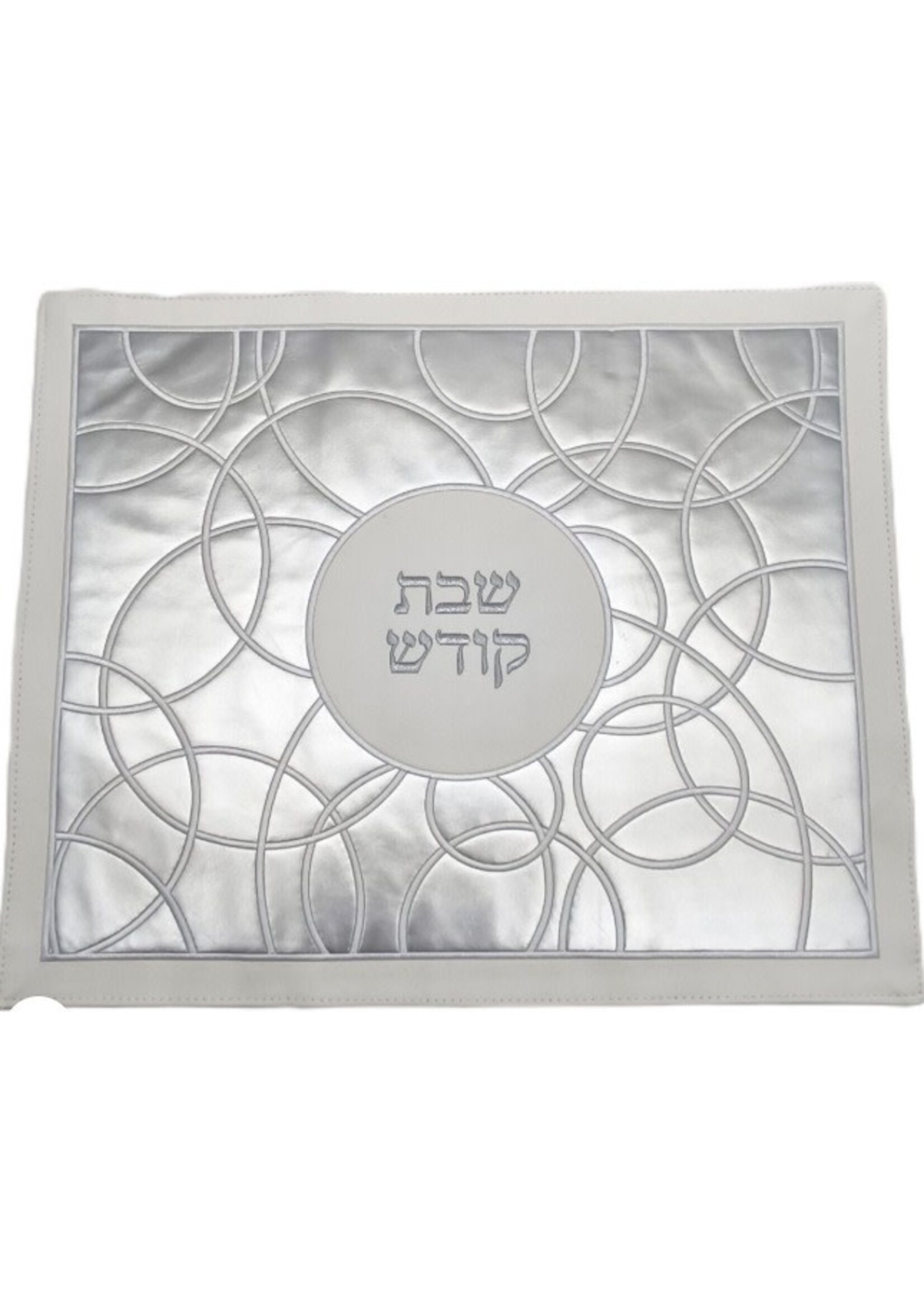 CHALLAH COVER SILVER FAUX LEATHER CIRCLE EMBROIDERY