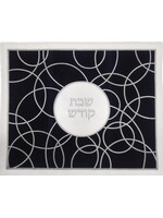 CHALLAH COVER BLACK FAUX LEATHER WHITE CIRCLE EMBROIDERY