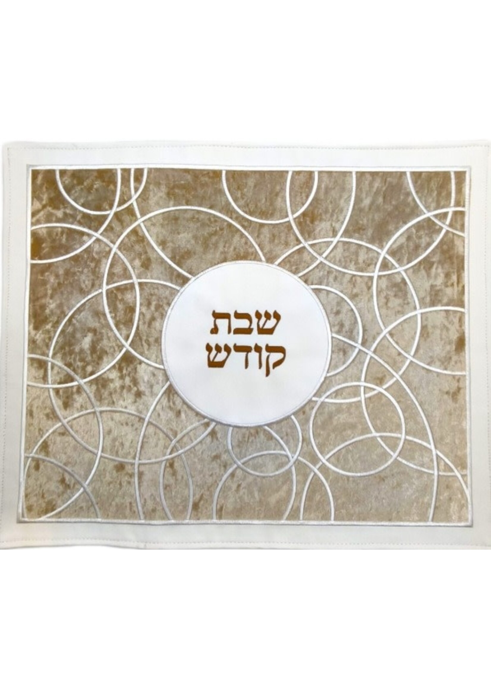 CHALLAH COVER GOLD VELVET FAUX LEATHER CIRCLE EMBROIDERY