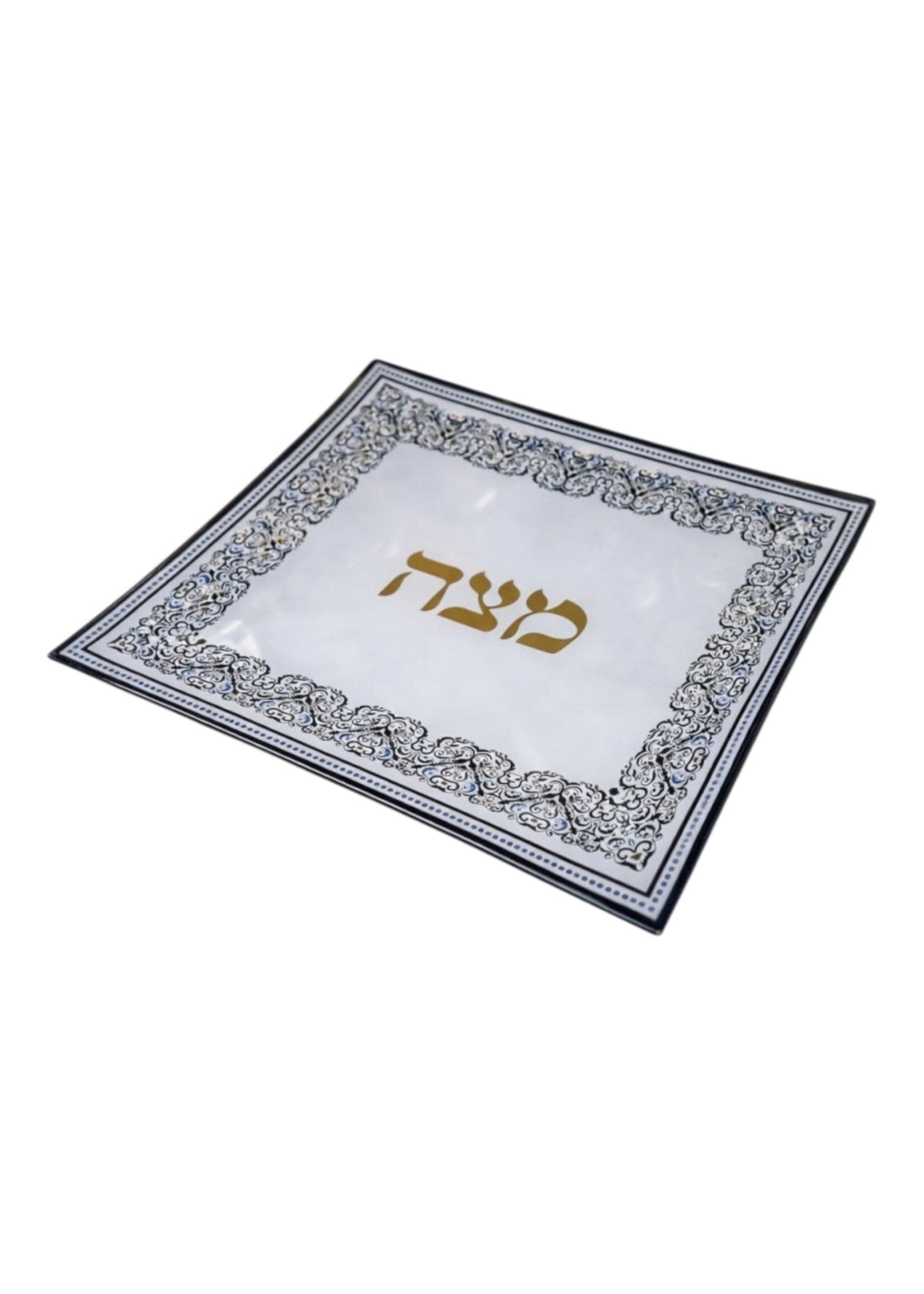 MATZAH TRAY GLASS BLUE ORIENTAL BORDER