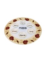 SEDER PLATE GLASS RED POMEGRANATE BORDER
