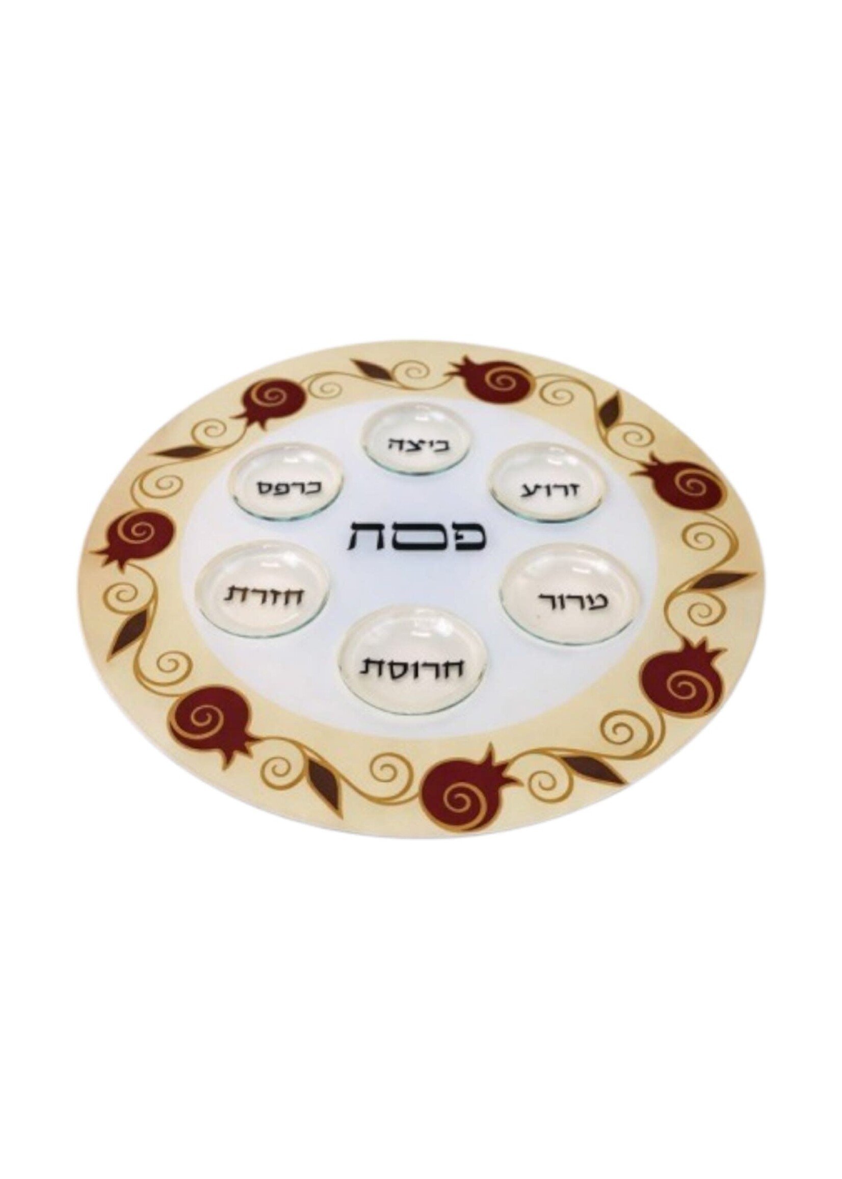 SEDER PLATE GLASS RED POMEGRANATE BORDER