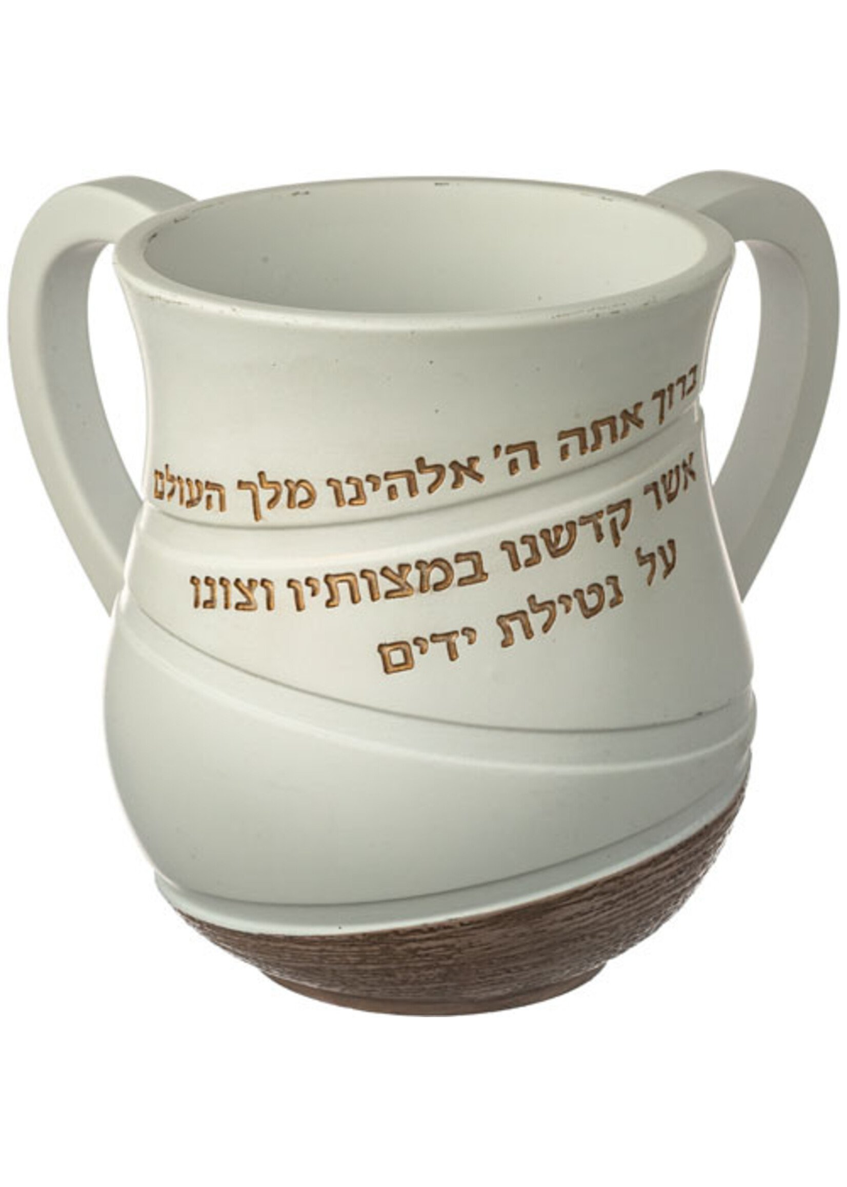 WASHING CUP WHITE & WOOD BASE GOLD BLESSING