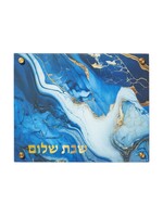 CHALLAH BOARD BLUE & GOLD MARBLE TEMPERED GLASS