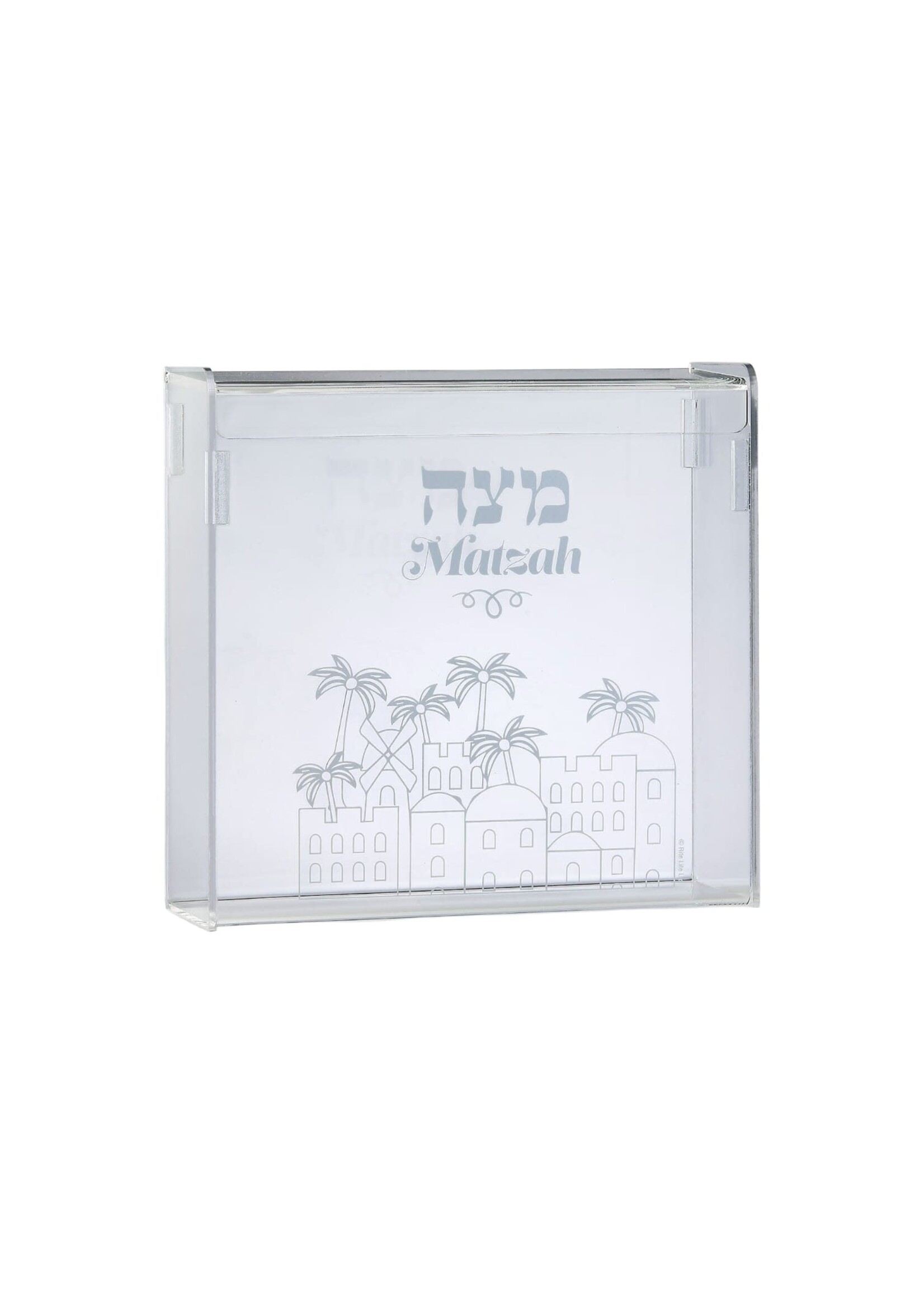MATZAH HOLDER ACRYLIC FLIP TOP SILVER JERUSALEM CITY
