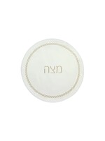 MATZAH COVER WHITE FAUX LEATHER WITH GOLD BRAIDED EMBROIDERED BORDER