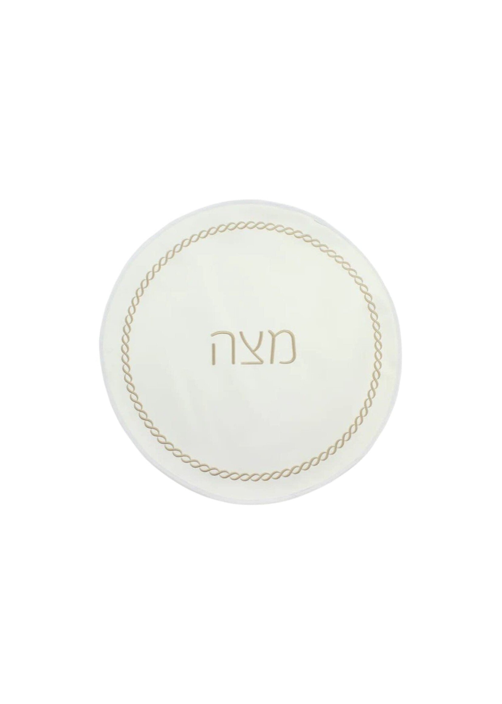 MATZAH COVER WHITE FAUX LEATHER WITH GOLD BRAIDED EMBROIDERED BORDER