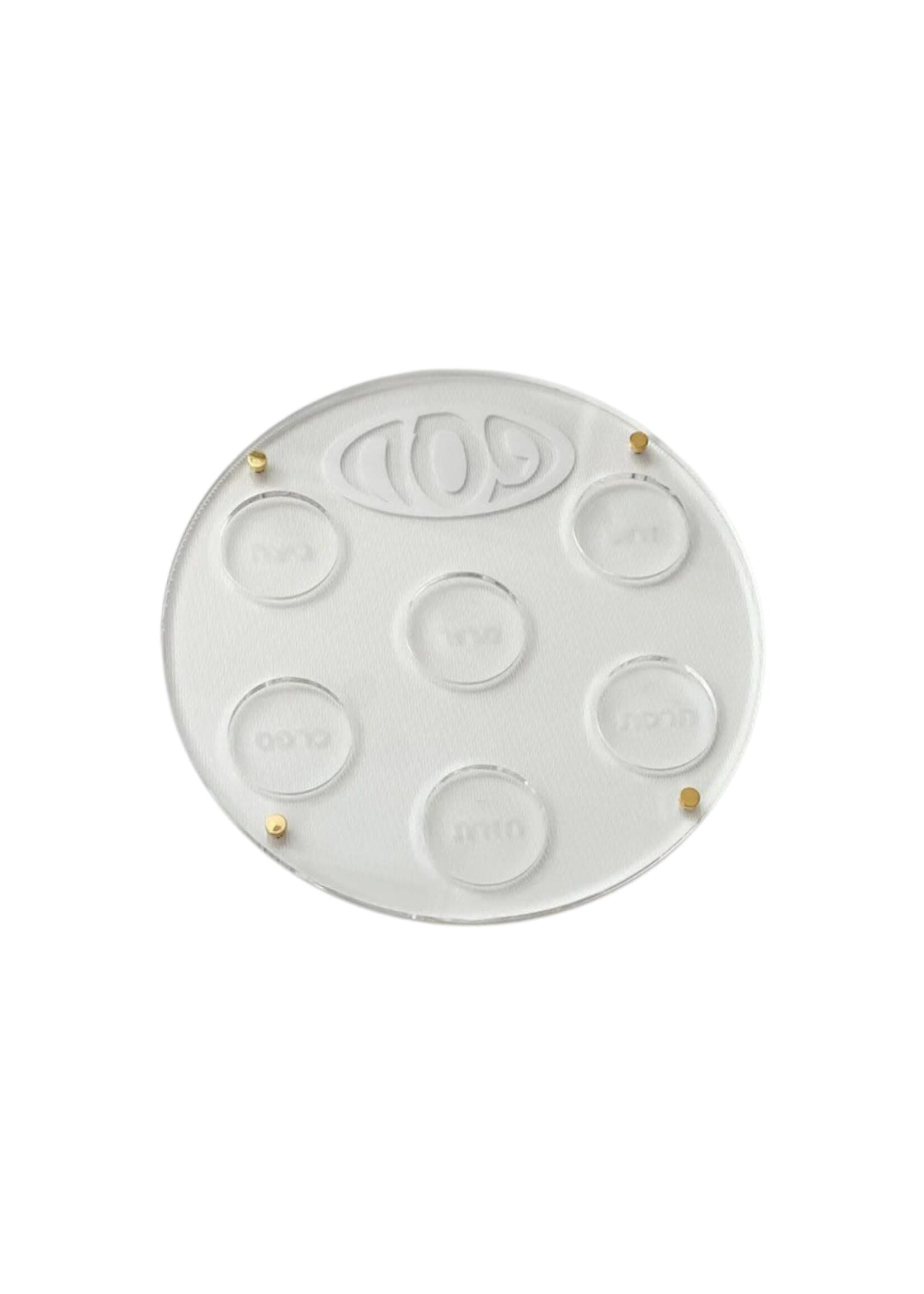 SEDER PLATE WHITE ACRYLIC GOLD LEGS