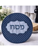 MATZAH COVER TEAL & WHITE LINEN