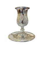 KIDDUSH CUP STEM  SET DIAMOND CUT SILVER DIP