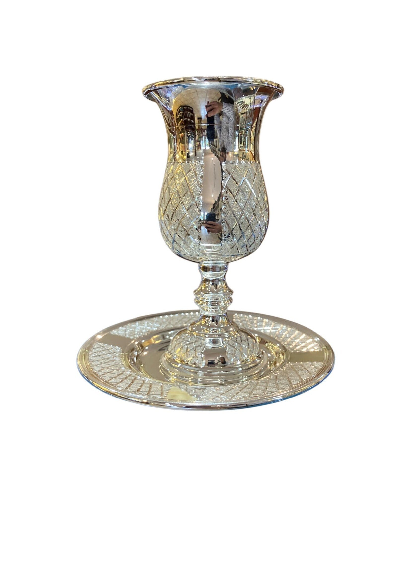 KIDDUSH CUP STEM  SET DIAMOND CUT SILVER DIP