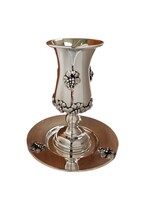 KIDDUSH CUP STEM SET FLOATING GRAPES SILVER DIP