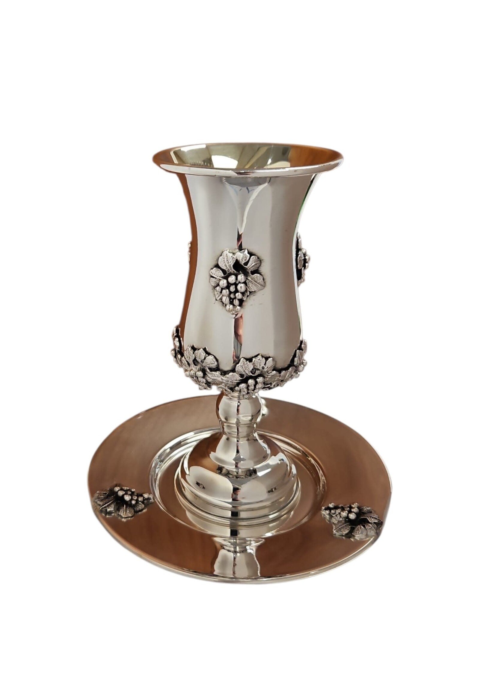 KIDDUSH CUP STEM SET FLOATING GRAPES SILVER DIP