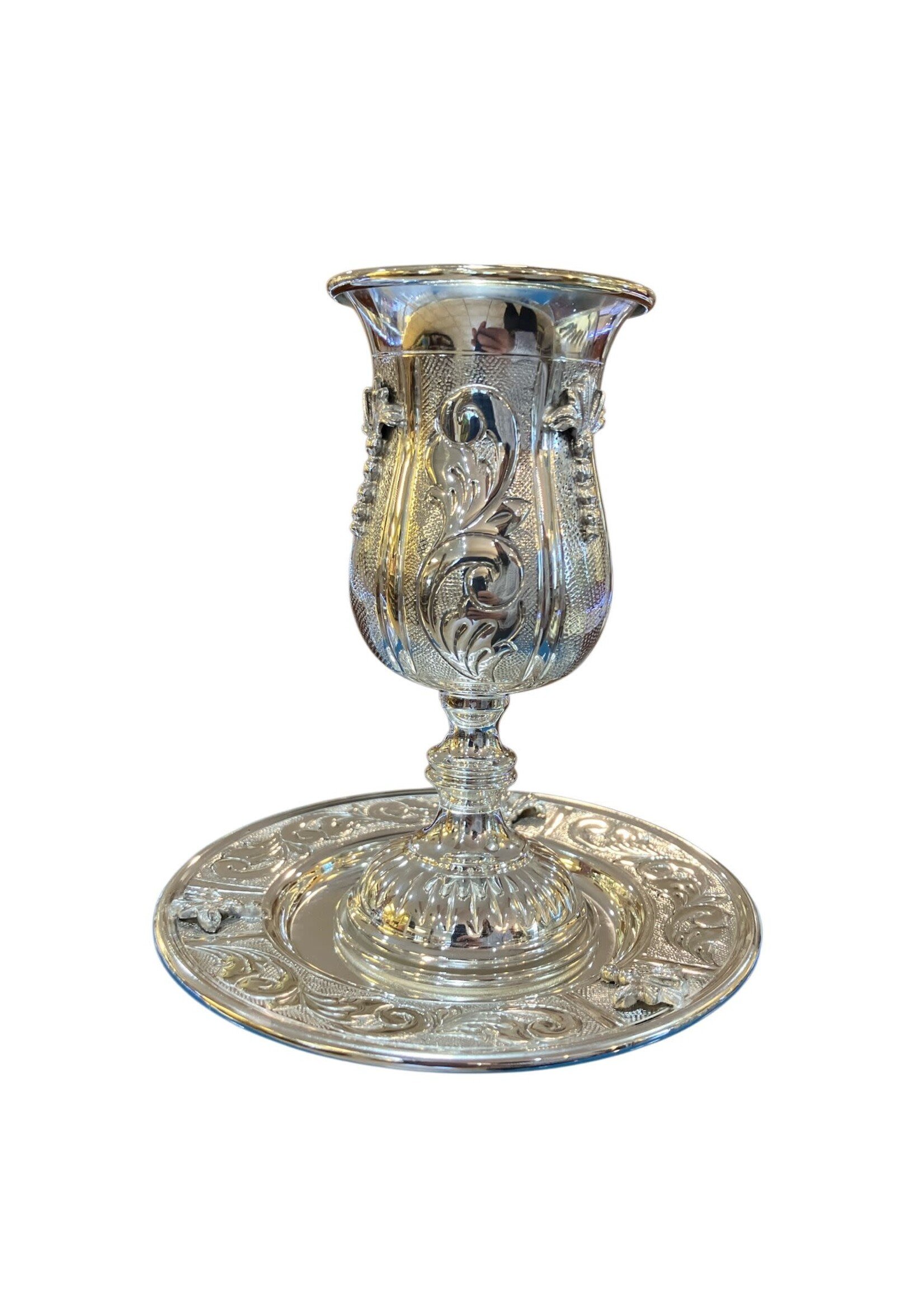 KIDDUSH CUP STEM  SET FLOURISH SILVER DIP