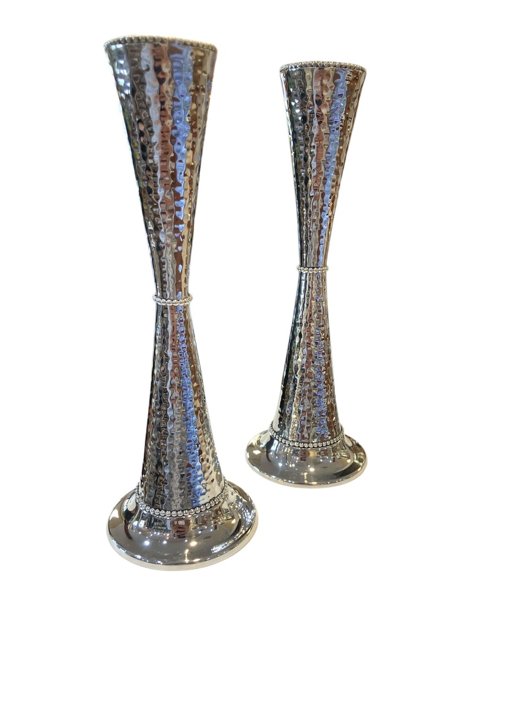 CANDLESTICKS CONE PATISH HAMMERED MEDIUM SILVER DIP 10"