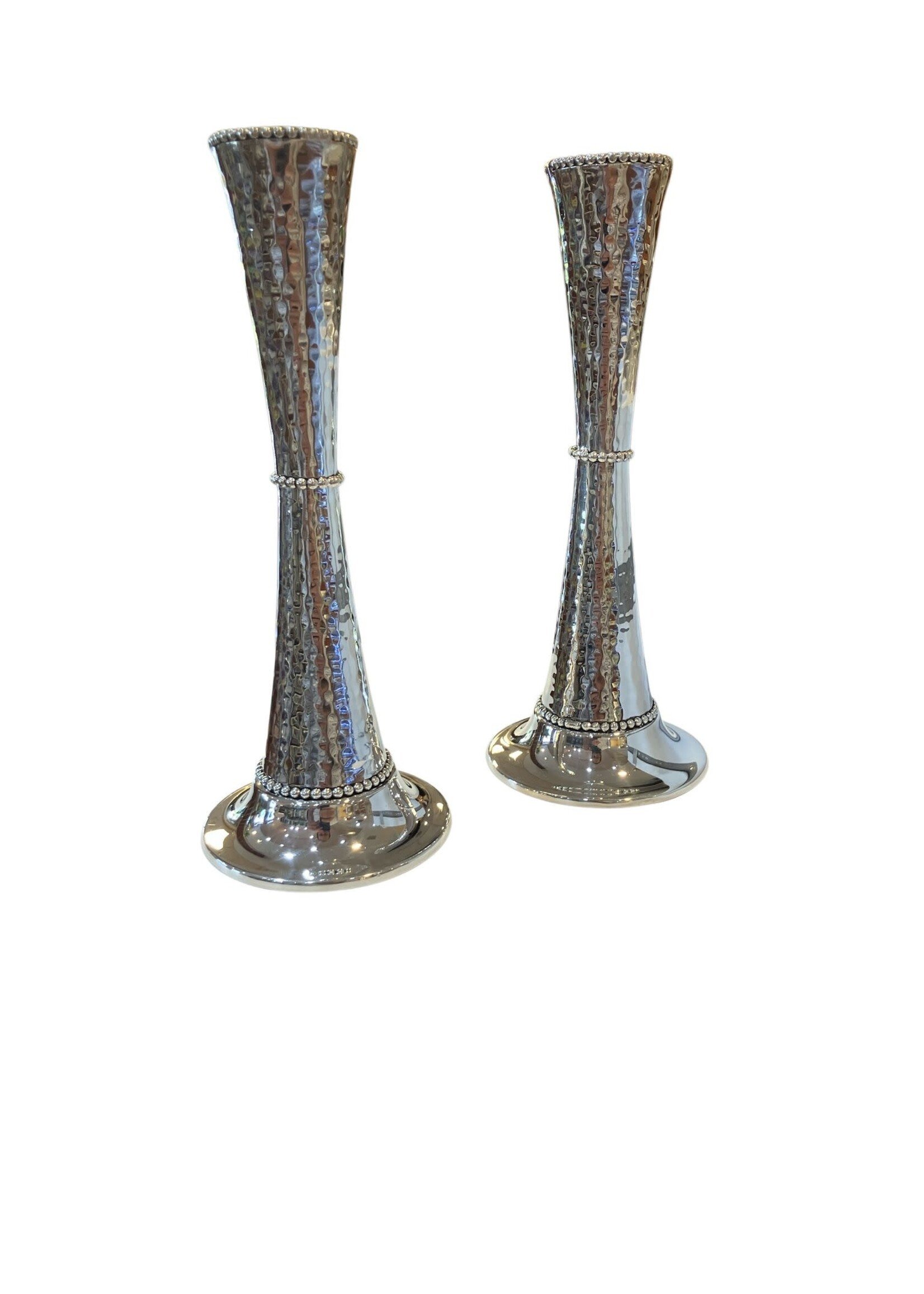 CANDLESTICKS CONE PATISH HAMMERED SMALL SILVER DIP 8"