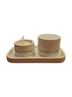 HAVDALAH  SET GOLD ON WHITE CEMENT CANDLE HOLDER, SPICE HOLDER & TRAY