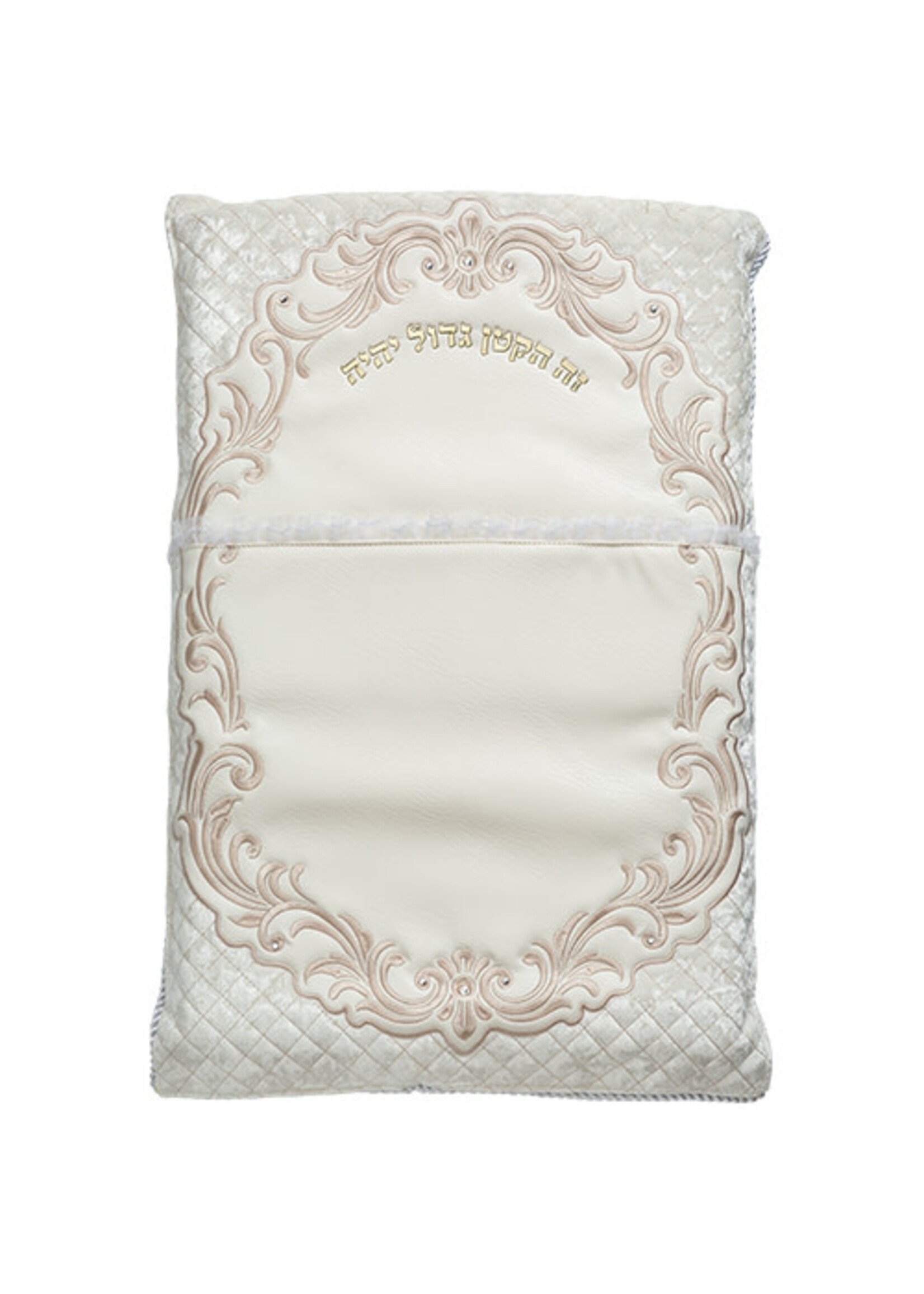 BRIS PILLOW WHITE FAUX LEATHER & CRUSHED VELVET GOLDEN EMBROIDERY