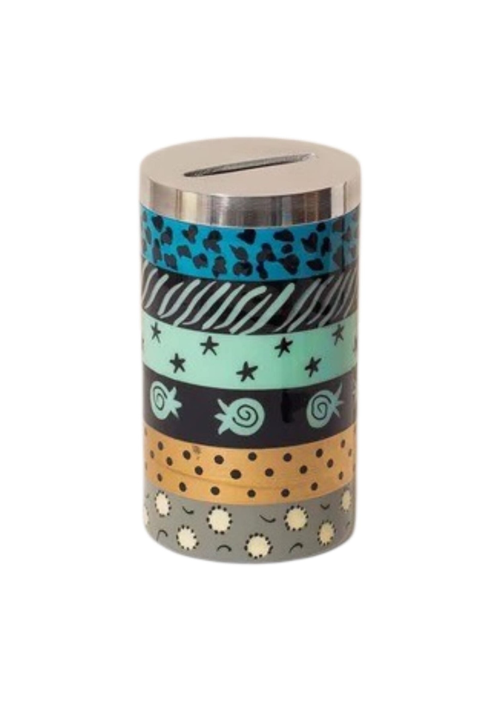 CHARITY BOX PAINTED BLUE  PATTERNS