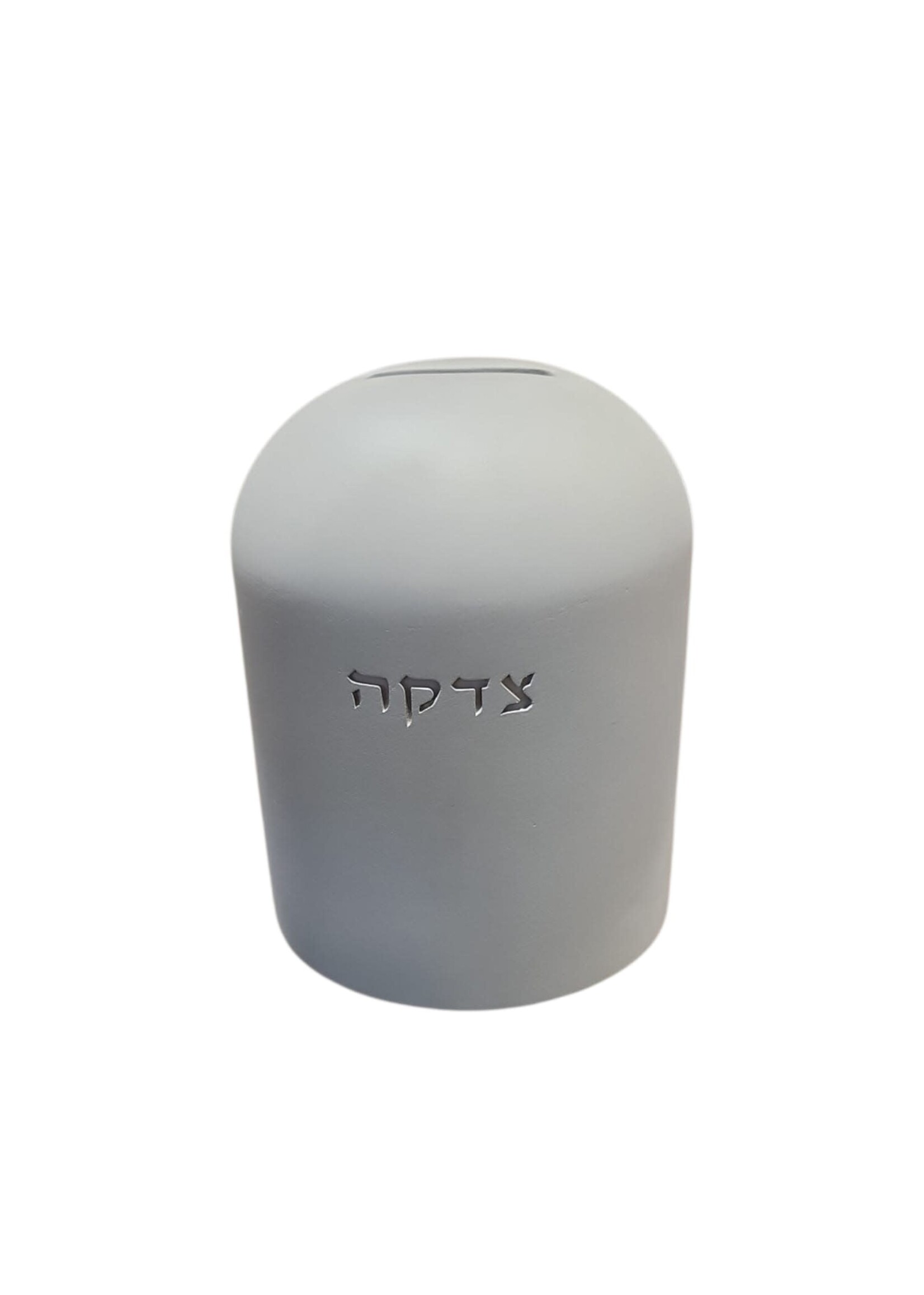 CHARITY BOX GREY CEMENT DOME "TZEDAKAH"