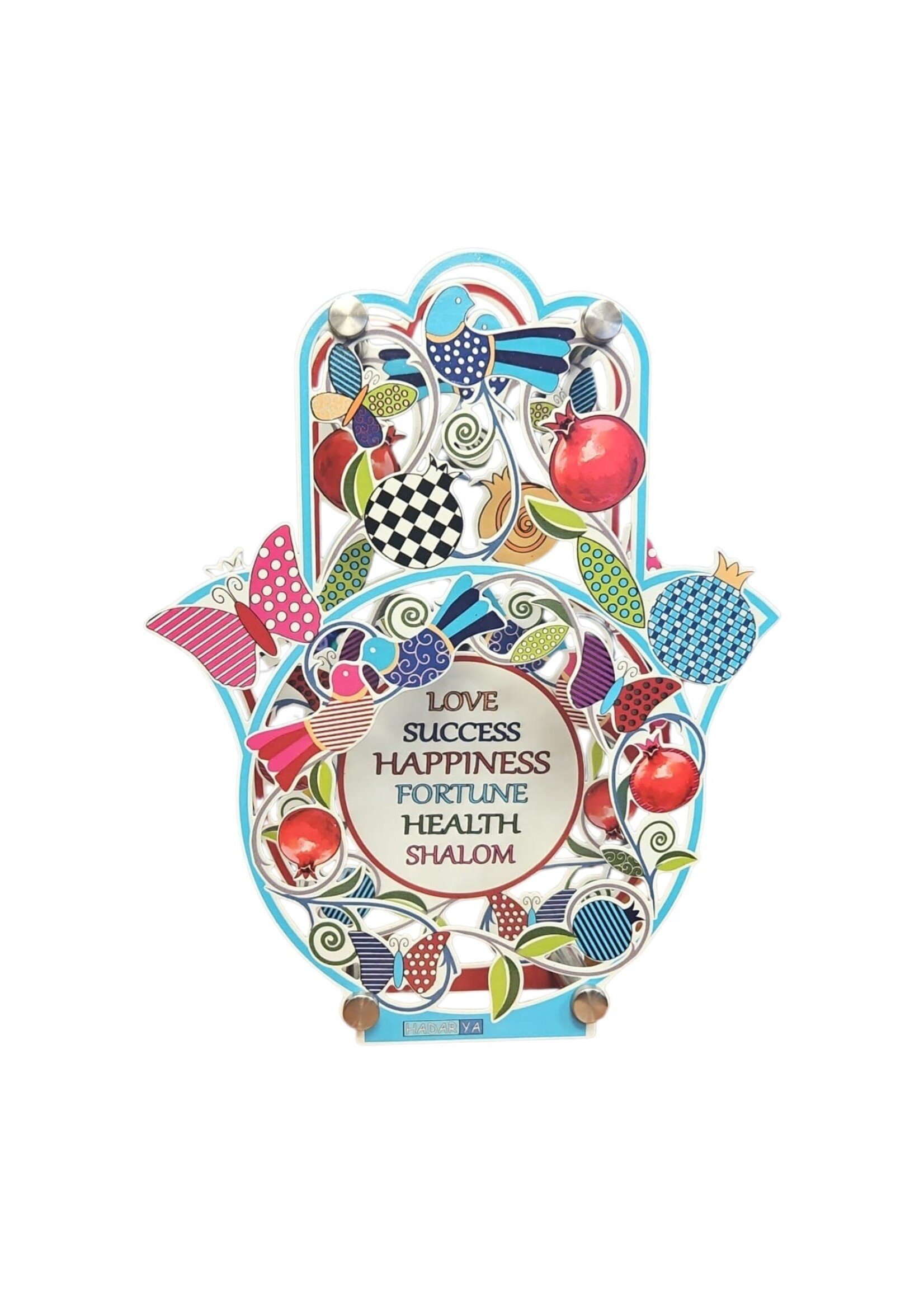 SEVEN BLESSINGS DUAL HAMSA COLORFUL POMEGRANATES & BUTTERFLIES
