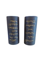 CANDLESTICKS BLACK CEMENT GOLD BLESSING ETCHED