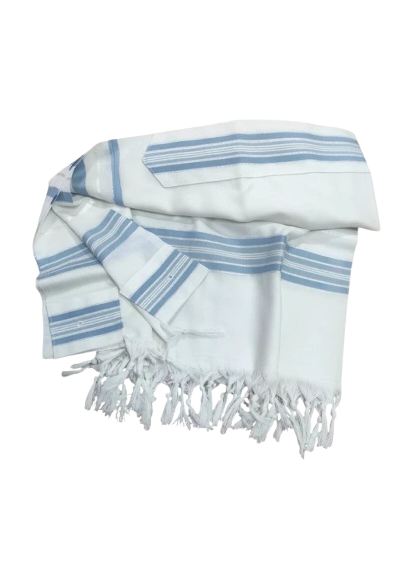 MMJ TALLIS WOOL ASHKENAZ SKY BLUE & SILVER NON-SLIP THIN MEYUCHAD 55