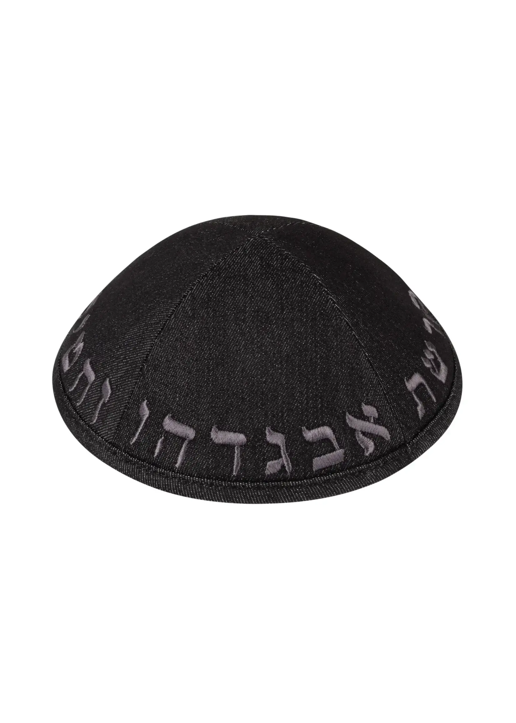 KIPPAH BLACK  DENIM & GREY ALEPH BAIS RIM
