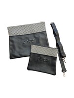 TALLIS & TEFILLIN PREMIUM LEATHER BAG SET BLACK & GREY DIAMOND STITCH WITH STRAP