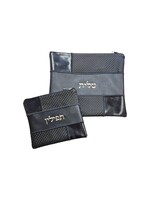 TALLIS & TEFILLIN PREMIUM LEATHER BAG SET BLACK TEXTURE MIX