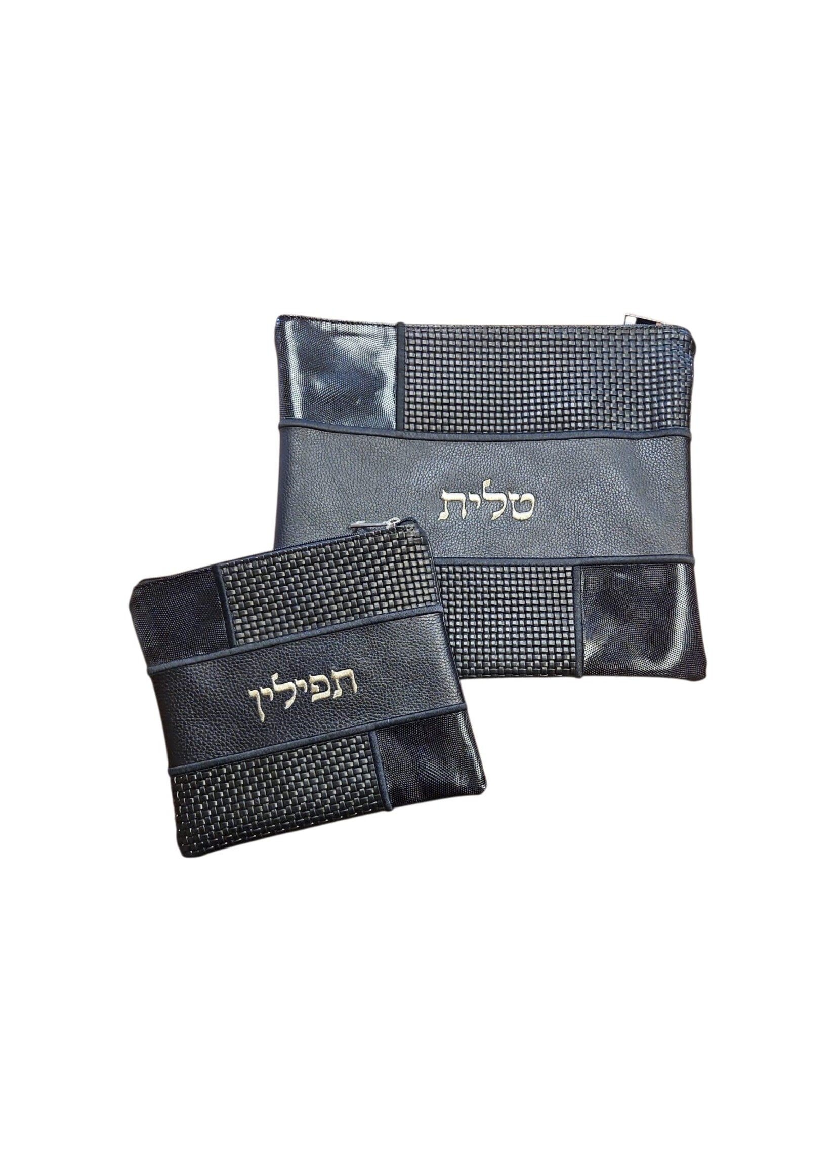 TALLIS & TEFILLIN PREMIUM LEATHER BAG SET BLACK TEXTURE MIX
