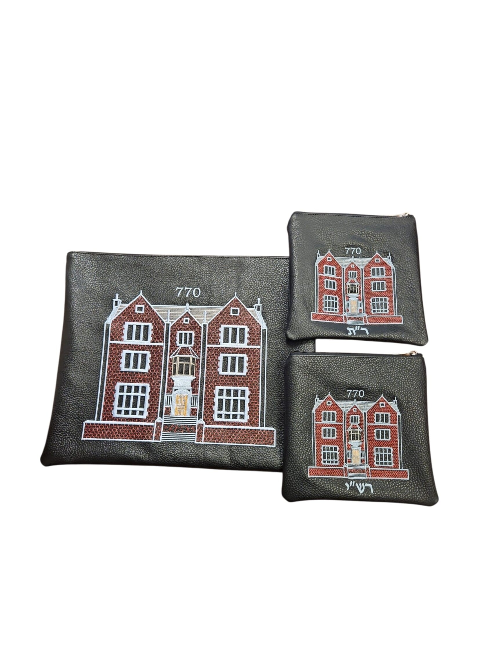TALLIS & 2 TEFILLIN PREMIUM LEATHER BAG SET CHABAD 770