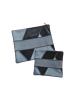 TALLIS & TEFILLIN PREMIUM LEATHER BAG SET BLACK SUEDE & NAVY WEAVE